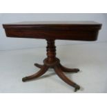 Mahogany folding card table with applied metal fittings to castor feet