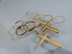 Quantity of 9ct Gold jewellery to include crucifix & rings. (Total weight approx 6.4g)