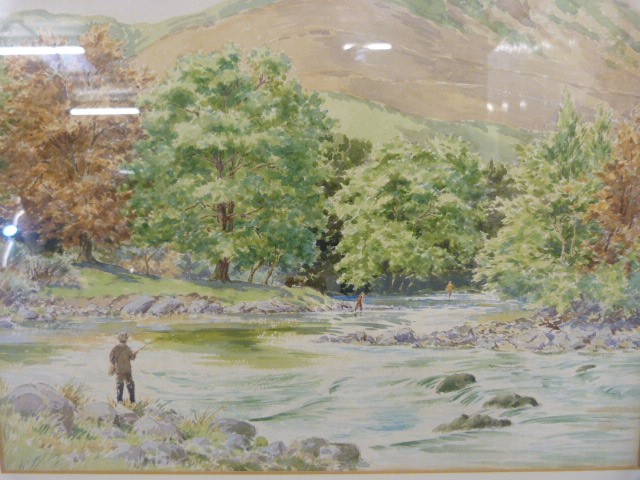 Interesting watercolour of fishermen on a river. Unsigned and framed. - Image 2 of 4