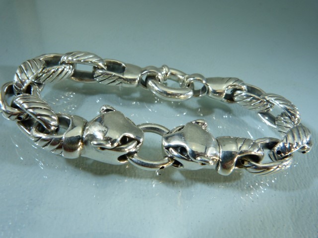 Hallmarked Silver (925) Bracelet with panther head design - approx weight - 17.1g - Image 4 of 4
