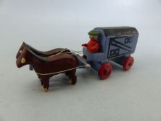 German Wooden Toys (Erzgebirge - German Democratic Republic) Folk Art - Cart horse pulling a Postage