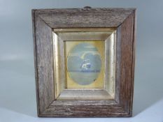 Miniature oil of a Clipper ship on Oval Ivory Panel. Signed to lower right. Mounted in an oak frame