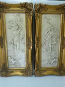 French Late 19th Century Marble Plaques relief decorated with Neo-Classical scenes, by Francois