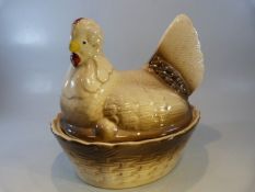 Staffordshire pottery hen - Hen with short face and brown glaze