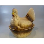 Staffordshire pottery hen - Hen with short face and brown glaze