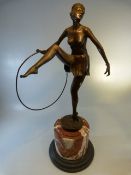 Art Deco Style Bronze of a lady dancing with hoop, stamped `BRONZE GARANTO PARIS, J.B.DEPOSEE,