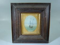 Miniature oil of a Clipper ship on Oval Ivory panel. Signed to lower right.