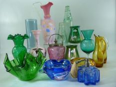 Collection antique glassware and later. to include Cranberry and an Art Deco peach coloured glass