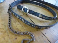 Antique Leather horse brass - possibly a side rein from Harness. Leather strap studded with hearts