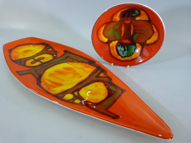 Poole Pottery Delphis bowl and similar fish plate - Both in Abstract design. Bowl No. 56 by AF and