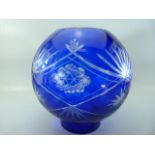 Bohemian Crystal cobalt blue flash glass bowl on pedestal foot.
