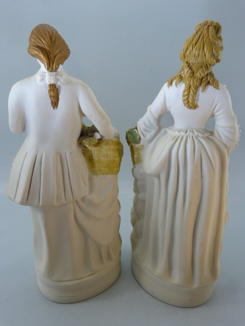 Parian figures - Lady and a Man both carrying flowers - unmarked. - Image 5 of 8