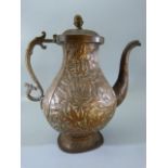 Brass and copper Teapot - possibly oriental with Acanthus leaf decoration