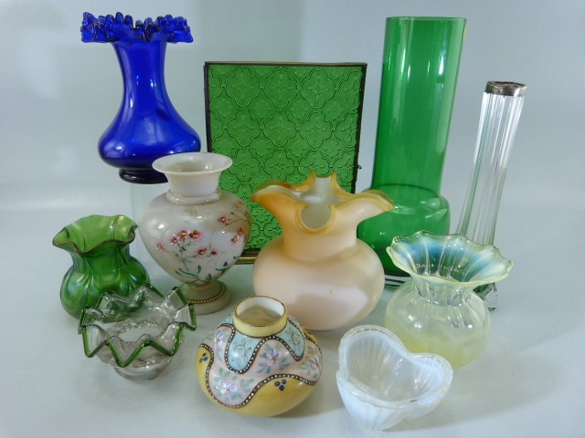 Antique glassware - to include Loetz, Silver topped bud vase and coloured glass etc also to
