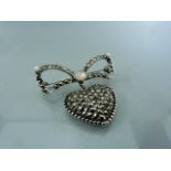 Heart shaped silver brooch set with marcasite and moonstone