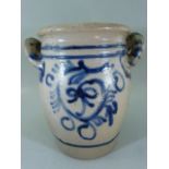 Victorian Salt Glaze continental pot with twin handles.