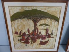 Robin Anderson (Kenya, b.1924): Large batik silk painting, signed `Robin A` lower right and