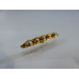 Gold (possibly 18ct) Turquoise and Seed Pearl bar brooch