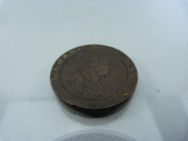 Five Coins: Napoleon III 5 franc 1867; Victoria Crown 1890; Britannia 1736; George IV 1826 and a - Image 2 of 9