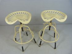 Pair of White painted tractor seat stools