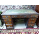 Antique pedestal mahogany desk with tooled leather inlay