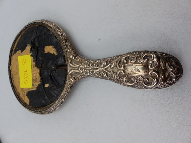 Silver backed dressing table mirror A/F, Silver backed hair brush and a hallmarked silver photo - Image 5 of 7