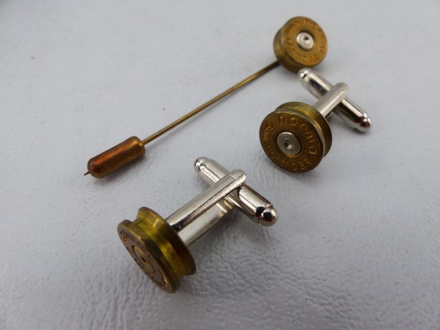 Set of Cufflinks and Tie Pin made from 6mm shell cases - Image 2 of 3