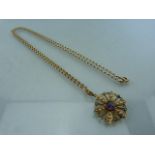 9ct Gold Suffragette Jewel Pendant. Circular Daisy shape approx: 23.3mm in diameter, with 6 petals