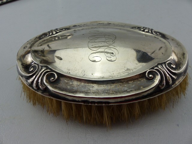Silver backed dressing table mirror A/F, Silver backed hair brush and a hallmarked silver photo - Image 2 of 7