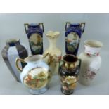 Collection of Antique vases to include Wedgwood, Pair of blue ground Nippon twin handled vases,