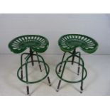 Green painted tractor seat stools