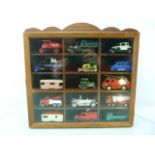 Small selection of Toy cars to include Lesney etc in display case
