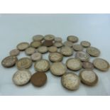 Coins - 20th Century 1 shillings, 20th Century Six Pence, Two Farthings and silver Threepence.