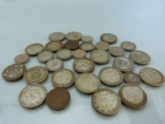 Coins - 20th Century 1 shillings, 20th Century Six Pence, Two Farthings and silver Threepence.