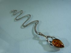 Art Nouveau amber set necklace on silver chain