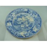 Blue and White Pearlware plate - The Gleaners c. 1820 impressed mark to back.