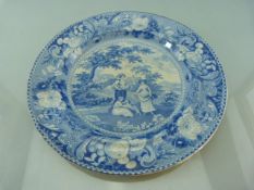 Blue and White Pearlware plate - The Gleaners c. 1820 impressed mark to back.