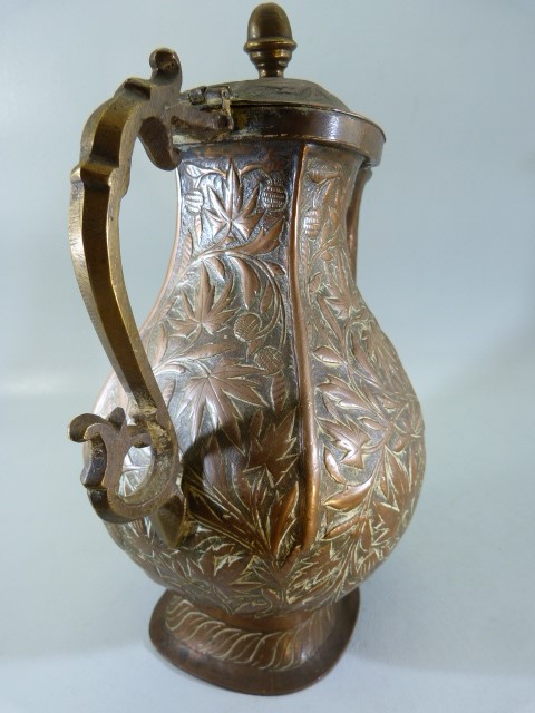 Brass and copper Teapot - possibly oriental with Acanthus leaf decoration - Image 3 of 11