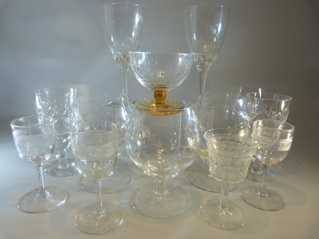 Collection of antique glasswares - to include etched glasses and a part suite.