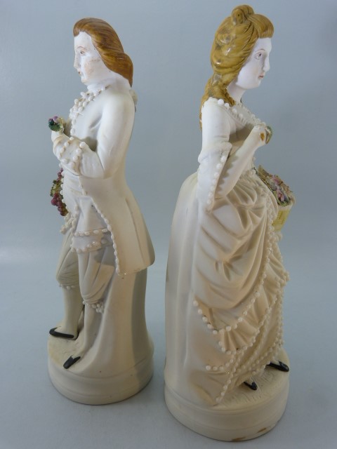 Parian figures - Lady and a Man both carrying flowers - unmarked. - Image 4 of 8