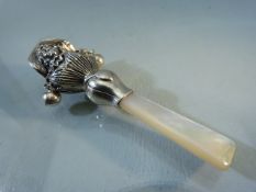 Babies Rattle with hallmarked Silver (925 - Sterling) top and mother of pearl handle