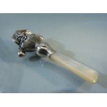 Babies Rattle with hallmarked Silver (925 - Sterling) top and mother of pearl handle