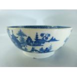 Pearlware blue and white bowl decorated with oriental scenes