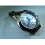 Ladies Gem Nova watch with leather strap. The face of Mother of Pearl set with steel baton markers