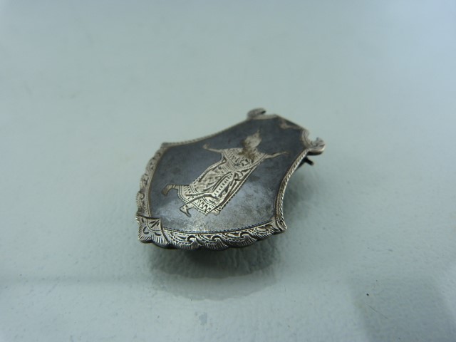 Small continental hallmarked silver box, mustard spoon and a small brooch/money clip - Image 6 of 7