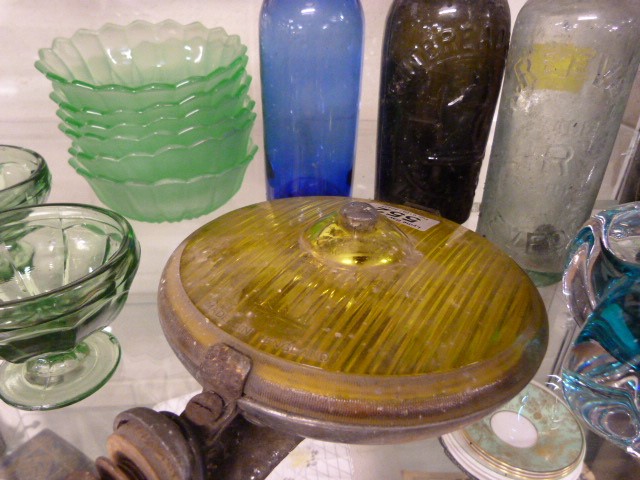 Art Deco and Antique glassware - Green Art Deco dessert set and various antique glass bottles - Image 3 of 4