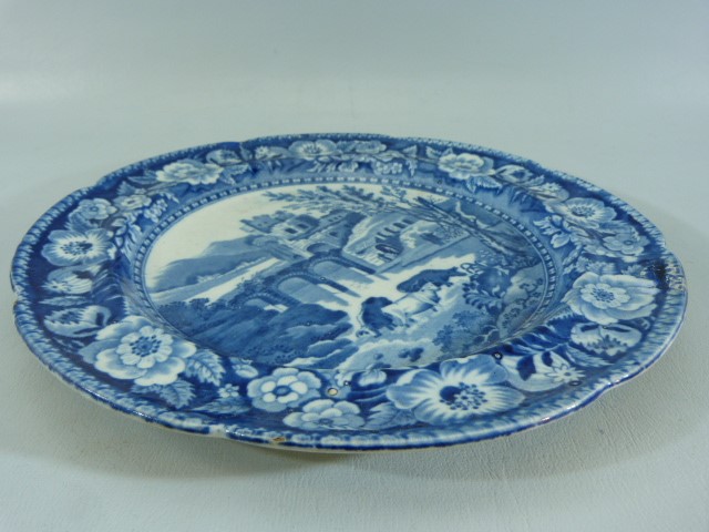 Pearlware Blue and white plate 'Cattle in castle' - Image 3 of 4