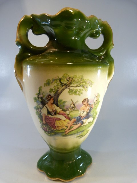 Verde ground oriental style English vase - missing cover, French style green ground vase and a - Image 4 of 9