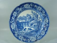 Pearlware Blue and white plate 'Cattle in castle'