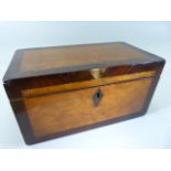 Walnut and Mahogany Tea Caddy with two original lined lidded boxes and a central box with removeable